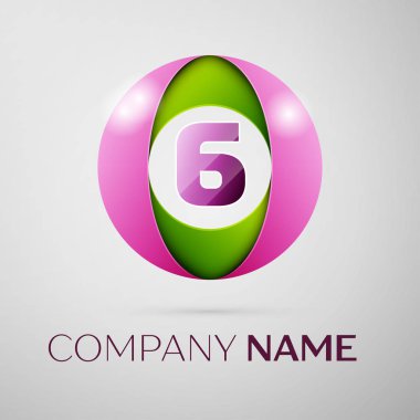 Altı numaralı vektör logo sembol gri arka plan üzerinde renkli daire içinde. Tasarımınız için vektör şablonu