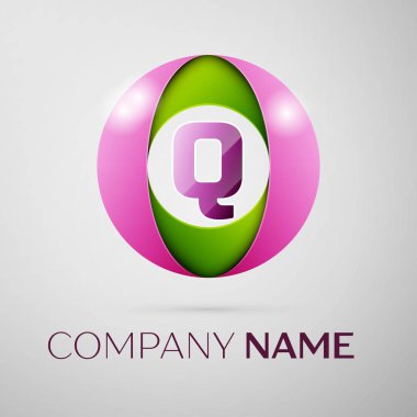Harf Q vektör logo sembol gri arka plan üzerinde renkli daire içinde. Tasarımınız için vektör şablonu