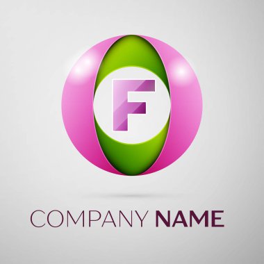 F harfi vektör logo sembol gri arka plan üzerinde renkli daire içinde. Tasarımınız için vektör şablonu
