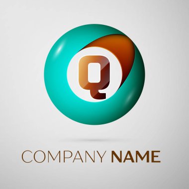 Harf Q vektör logo sembol gri arka plan üzerinde renkli daire içinde. Tasarımınız için vektör şablonu