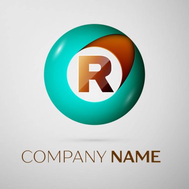 Harf R vektör logo sembol gri arka plan üzerinde renkli daire içinde. Tasarımınız için vektör şablonu