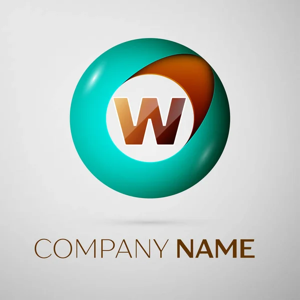 Γράμμα W σύμβολο λογότυπο φορέα στον πολύχρωμο κύκλο σε γκρι φόντο. Διάνυσμα πρότυπο για το σχεδιασμό σας — Διανυσματικό Αρχείο