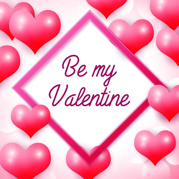 Sevgililer günün kutlu olsun pembe kare kare ile. Arka plan kırmızı balonlar kalp desenli. Duvar kağıdı, el ilanları, davet, afiş, broşür, afiş. Vektör çizim.