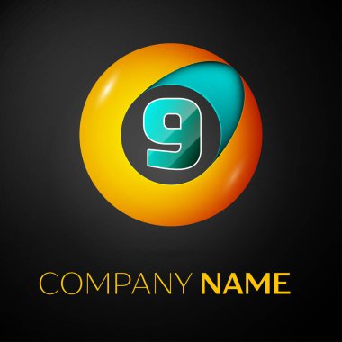 Dokuz numaralı vektör logo sembol siyah arka plan üzerinde renkli daire içinde. Tasarımınız için vektör şablonu