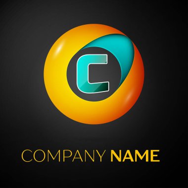 C harfi vektör logo sembol siyah arka plan üzerinde renkli daire içinde. Tasarımınız için vektör şablonu