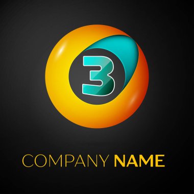 Üç numaralı vektör logo sembol siyah arka plan üzerinde renkli daire içinde. Tasarımınız için vektör şablonu