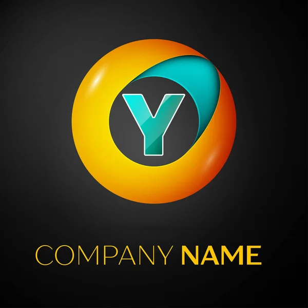 Символ векторного логотипа буквы Y в красочном круге на черном фоне. Векторный шаблон для Вашего дизайна — стоковый вектор
