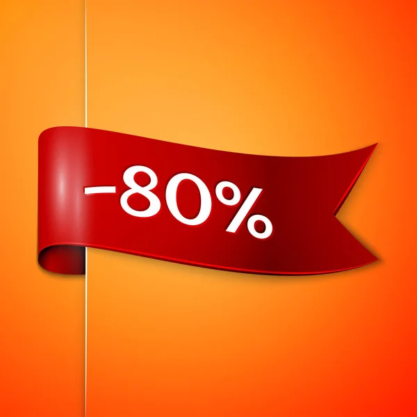 Piros szalag narancssárga háttérben felirat 80 százalékos kedvezménnyel. Vektoros illusztráció. — Stock Vector