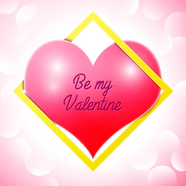 Realistische rood hart met een inscriptie in centrum tekst Happy Valentines Day in geel vierkant frame. Verkoop concept voor mobiele apparaten, online-shop. Vectorillustratie. — Stockvector
