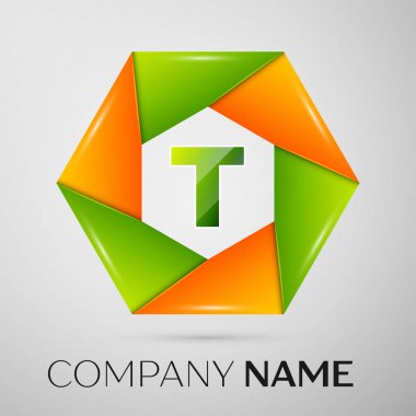 T harfinin vektör logo sembol gri arka plan üzerinde renkli daire içinde. Tasarımınız için vektör şablonu