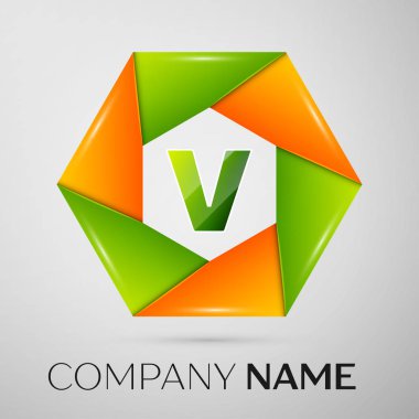 Harf V vektör logo sembol gri arka plan üzerinde renkli daire içinde. Tasarımınız için vektör şablonu