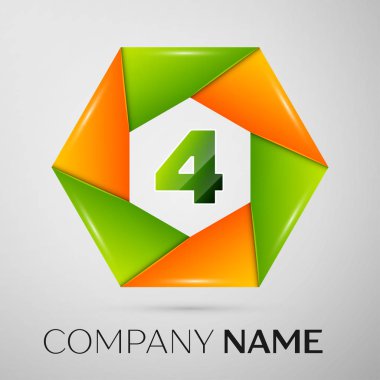 Dört numaralı vektör logo sembol gri arka plan üzerinde renkli daire içinde. Tasarımınız için vektör şablonu