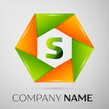 S harfi vektör logo sembol gri arka plan üzerinde renkli daire içinde. Tasarımınız için vektör şablonu