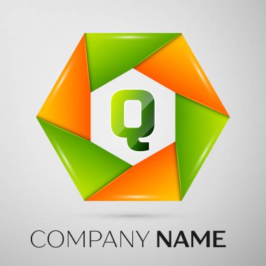 Harf Q vektör logo sembol gri arka plan üzerinde renkli daire içinde. Tasarımınız için vektör şablonu