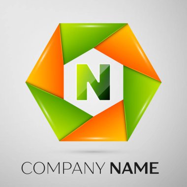 N harfi vektör logo sembol gri arka plan üzerinde renkli daire içinde. Tasarımınız için vektör şablonu