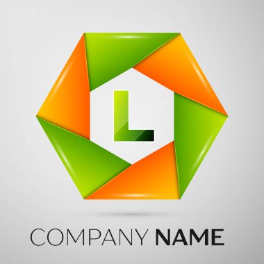 L harfi vektör logo sembol gri arka plan üzerinde renkli daire içinde. Tasarımınız için vektör şablonu