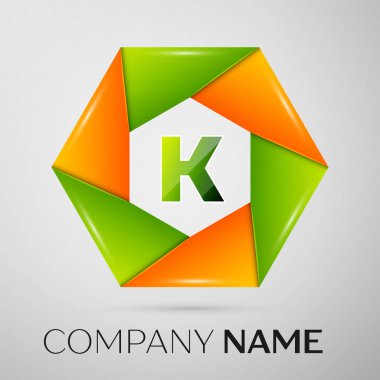 K harfi vektör logo sembol gri arka plan üzerinde renkli daire içinde. Tasarımınız için vektör şablonu