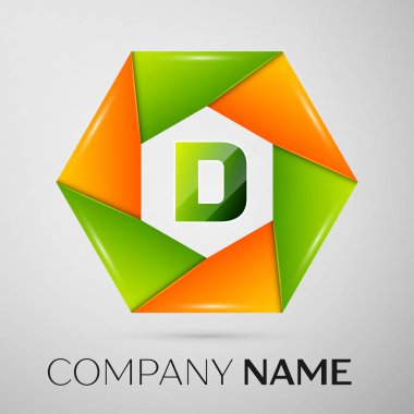 D harfi vektör logo sembol gri arka plan üzerinde renkli daire içinde. Tasarımınız için vektör şablonu