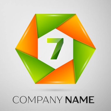 Yedi numaralı vektör logo sembol gri arka plan üzerinde renkli daire içinde. Tasarımınız için vektör şablonu