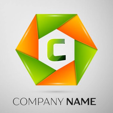 C harfi vektör logo sembol gri arka plan üzerinde renkli daire içinde. Tasarımınız için vektör şablonu