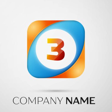 Üç numaralı vektör logo sembol gri arka plan üzerinde renkli meydanında. Tasarımınız için vektör şablonu