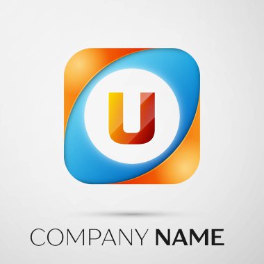 U harfi vektör logo sembol gri arka plan üzerinde renkli meydanında. Tasarımınız için vektör şablonu