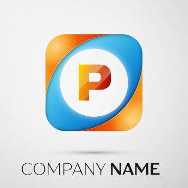 Mektup P gri arka plan üzerinde renkli kare logo simge vektör. Tasarımınız için vektör şablonu