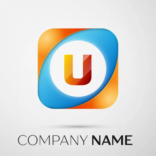 Letter U vector logo symbol in the colorful square on grey background. Vector template for your design — Stock Vector