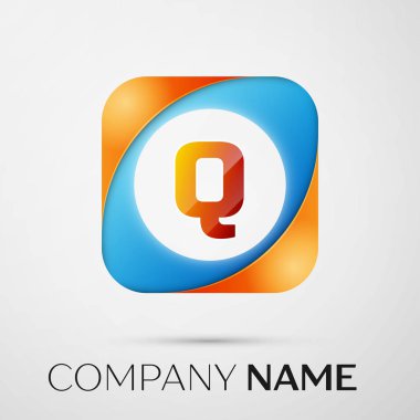 Harf Q vektör logo sembol gri arka plan üzerinde renkli meydanında. Tasarımınız için vektör şablonu