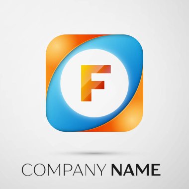F harfi vektör logo sembol gri arka plan üzerinde renkli meydanında. Tasarımınız için vektör şablonu