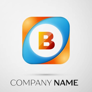 B harfi vektör logo sembol gri arka plan üzerinde renkli meydanında. Tasarımınız için vektör şablonu