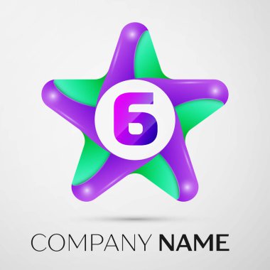 Altı numaralı vektör logo simge gri arka plan üzerinde renkli yıldız. Tasarımınız için vektör şablonu