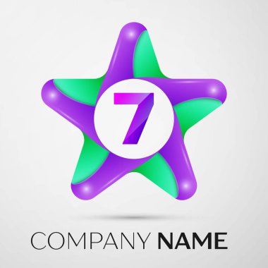 Yedi numaralı vektör logo simge gri arka plan üzerinde renkli yıldız. Tasarımınız için vektör şablonu