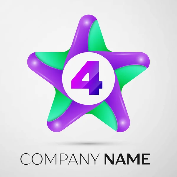 Number four vector logo symbol in the colorful star on grey background. Vector template for your design — Stock Vector