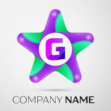 G harfi vektör logo simge gri arka plan üzerinde renkli yıldız. Tasarımınız için vektör şablonu