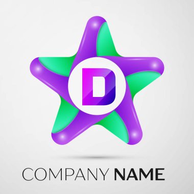 D harfi vektör logo simge gri arka plan üzerinde renkli yıldız. Tasarımınız için vektör şablonu
