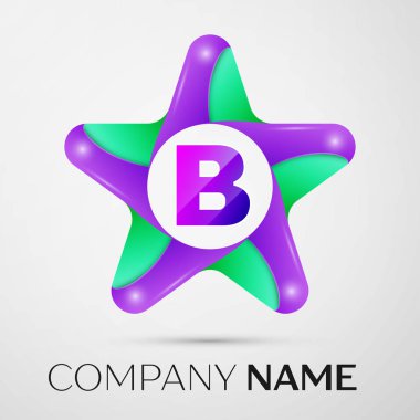 B harfi vektör logo simge gri arka plan üzerinde renkli yıldız. Tasarımınız için vektör şablonu