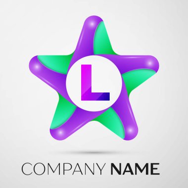 L harfi vektör logo simge gri arka plan üzerinde renkli yıldız. Tasarımınız için vektör şablonu