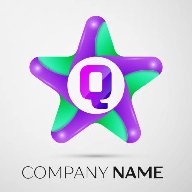 Harf Q vektör logo simge gri arka plan üzerinde renkli yıldız. Tasarımınız için vektör şablonu