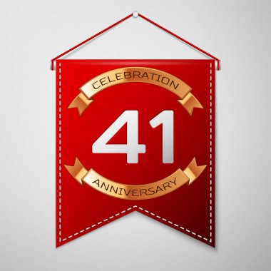 Kırmızı bayrağı yazıt kırk bir yıl yıldönümü kutlama tasarım üzerinde gri bir arka plan ile. Altın şerit. Doğum günü partin için renkli şablon öğeleri. Vektör çizim