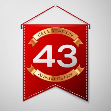 Kırmızı bayrağı yazıt kırk üç yıl yıldönümü kutlama tasarım üzerinde gri bir arka plan ile. Altın şerit. Doğum günü partin için renkli şablon öğeleri. Vektör çizim