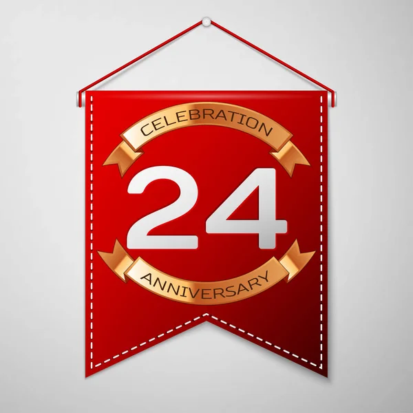 灰色の背景の上の碑文の 20 4 年周年記念お祝いデザインと赤いペナント。ゴールデン リボン。あなたの誕生日パーティーのためのカラフルなテンプレート要素。ベクトル図 — ストックベクタ