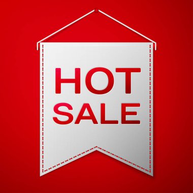 Gri flama Yazıtı sıcak satış üzerinden kırmızı bir arka plan ile. Satılık konsept mağazalar için mağaza Pazar, web ve diğer ticaret. Vektör çizim.