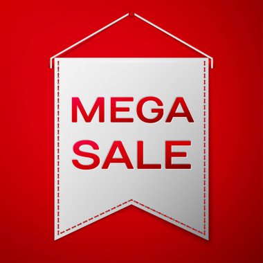 Gri flama yazıt Mega satış üzerinden kırmızı bir arka plan ile. Satılık konsept mağazalar için mağaza Pazar, web ve diğer ticaret. Vektör çizim.