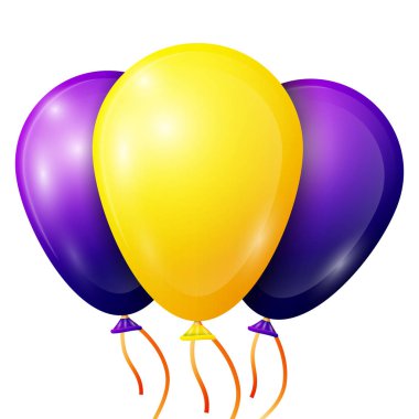 Gerçekçi mavi, sarı balonları beyaz arka plan üzerinde izole şeritler. Vektör çizim parlak renkli parlak balonlar