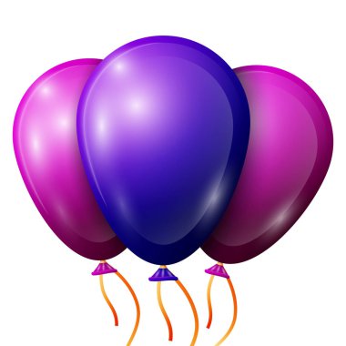 Gerçekçi mavi, mor balon beyaz arka plan üzerinde izole şeritler. Vektör çizim parlak renkli parlak balonlar