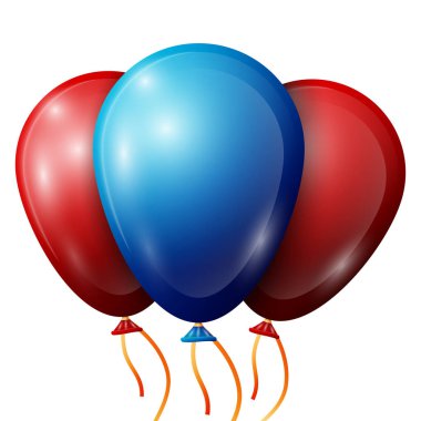 Gerçekçi kırmızı, mavi balonlar beyaz arka plan üzerinde izole şeritler. Vektör çizim parlak renkli parlak balonlar