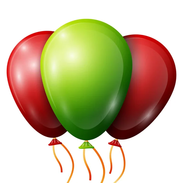 Realistické zelené, červené balónky s stuhy izolovaných na bílém pozadí. Vektorové ilustrace lesklé barevné lesklé balónky — Stockový vektor