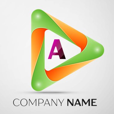 Gri arka plan üzerinde renkli üçgen bir vektör logo simge mektup. Tasarımınız için vektör şablonu