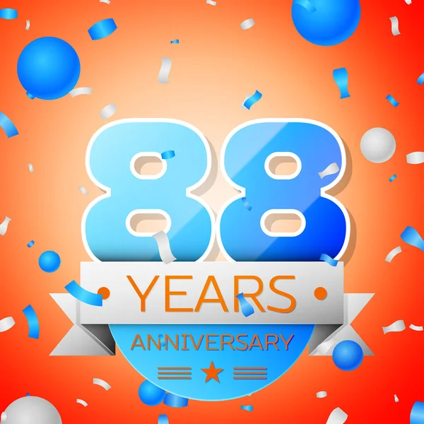 Ochenta y ocho años de celebración del aniversario sobre fondo naranja. Cinta de aniversario — Vector de stock
